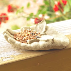 HAND BUTTERFLY BIRDFEEDER: Solid Stone Sculpture. Perfect Home Design, Garden Office Accent Decor. Sealed for Outdoor Use. Handcrafted U.S.A