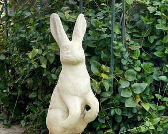 VINTAGE ENGLISH JACKRABBIT: Quality Solid Durable Reinforced Stone Statue. Integrated Color, Sealed for Outdoors. Handcrafted in U.S.A