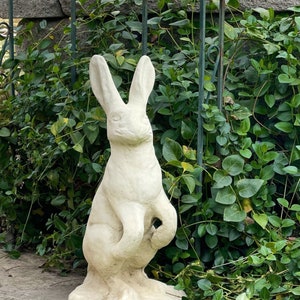VINTAGE ENGLISH JACKRABBIT: Quality Solid Durable Reinforced Stone Statue. Integrated Color, Sealed for Outdoors. Handcrafted in U.S.A