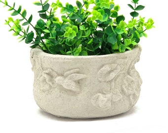 VINTAGE HUMMINGBIRD POT (4 Color Options): Solid Stone Ornate Planter. Perfect Indoor Design, Sealed for Outdoor Use. Handcrafted in U.S.A