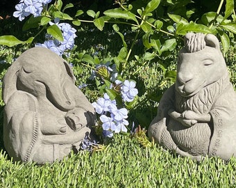 ORIGINAL MEDITATING ANIMALS (6 Style Options): Solid Stone Inspirational Amusing Sculptures. Perfect Home Garden Gift. Handcrafted in U.S.A