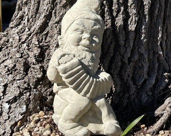 VINTAGE MUSICAL GNOME (4 Color Options): Solid Durable Stone. Weathered Texture, Integrated Color, Sealed for Outdoors. Handcrafted in U.S.A