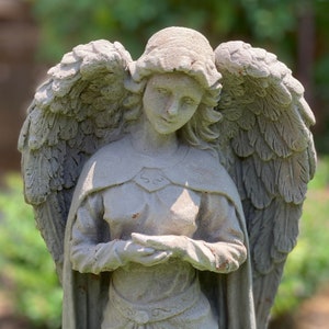 VINTAGE DIVINE ANGEL (4 Color Options): Tall Solid Stone Statue. Amazing Detail, Memorial Gift. Sealed for Outdoor Use. Handcrafted in U.S.A