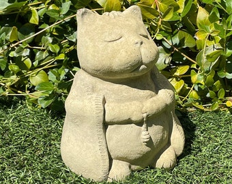 LARGE MEDITATING CAT (Second): Solid Stone, Sealed for Outdoors. Slightly Damaged, Greatly Reduced. Lousy Gift but Perfect for your Garden.