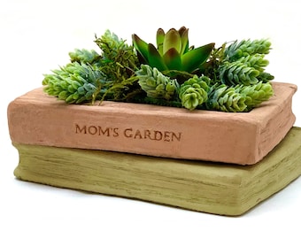 MOMS BOOK PLANTER (Color Style Option): Solid Stone Unique Flower Pot. Succulent Seeds Herbs. Home Design Outdoor Safe. Handcrafted in U.S.A