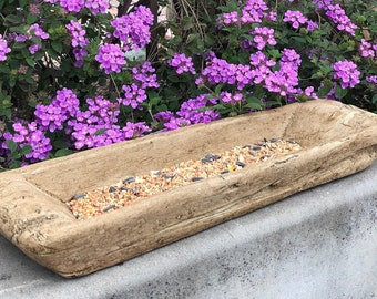 BOAT TRAY BIRDFEEDER (Premium Color Options): Solid Durable Stone Birdbath Feeder Succulent Planter. Sealed Outdoor Use. Handcrafted U.S.A