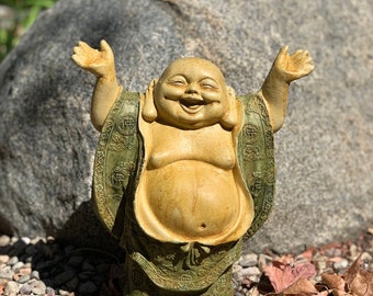 SUPER HAPPY HOTEI (Premium Color Options): Hand-stained, Handcrafted Solid Stone Statue, Sealed Outdoor Use. Home Garden Gift. Made in U.S.A