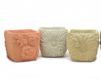 SQUARE FLOWER POTS (Color & Style Options): Solid Stone Planters w/ Drainage, Perfect Home Design, Sealed for Outdoors. Handcrafted in U.S.A