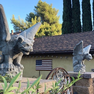 LARGE WINGED GARGOYLES (4 Color Options): High Quality Vintage Solid Durable Stone w/ Aged Detail. Sealed for Outdoors. Handcrafted in U.S.A