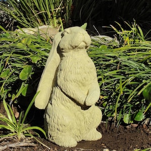 VINTAGE TALL RABBIT: Solid Stone Bunny Statue. Outdoors Safe Garden Decor. Handcrafted U.S.A.