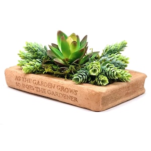 BLOOMING SUCCULENT BOOK: Solid Stone Planter. Many Garden-Related Titles. Outdoor Safe. Handcrafted U.S.A.