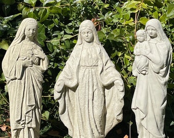 VINTAGE MARY STATUES (Color/Style Option): Solid Stone w/ Weathered Texture. Perfect Home Décor, Sealed for Outdoors. Handcrafted in U.S.A