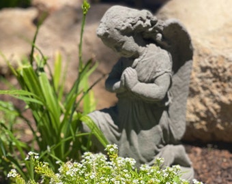 VINTAGE PRAYING ANGEL (4 Color Options): Durable Solid Stone Garden Decor Statue. Sealed for Outdoors. Will Last Forever. Handcrafted U.S.A
