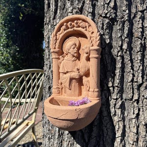 SAINT FRANCIS BIRDBATH (4 Color Options): Durable Solid Stone Wall Plaque. Home Decor Garden Accent. Sealed for Outdoors. Handcrafted U.S.A