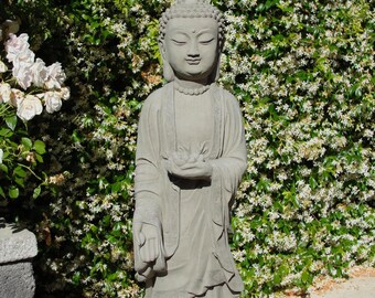 TALL SHAKYAMUNI BUDDHA (4 Color Options): Durable Solid Stone Statue. Unique Home Decor Garden Accent. Sealed Outdoors. Handcrafted U.S.A