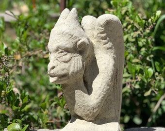 VINTAGE GARGOYLE STATUE (C): Solid Durable European Styled Stone Relic. Perfect Home Design, Sealed for Outdoor Use. Handcrafted in U.S.A