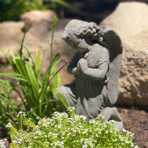 VINTAGE PRAYING ANGEL (4 Color Options): Durable Solid Stone Garden Decor Statue. Sealed for Outdoors. Will Last Forever. Handcrafted U.S.A