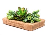 SUCCULENT LIBRARY PLANTER (Choice of Colors) Solid Stone Book for Direct Planting or Holds an Herb Box Container. Handcrafted in U.S.A