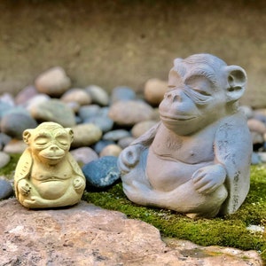 ZEN MEDITATING MONKEY (Size/Color Option): Solid Stone Inspirational Sculpture. Perfect Home Garden Gift. Outdoor Safe. Handcrafted in U.S.A