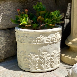 MOTIF WELL PLANTER (4 Color Options): Durable Solid Stone Flower Pot. Home Decor Garden Patio Accent. Sealed for Outdoors. Handcrafted U.S.A