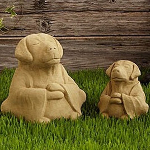 ZEN MEDITATING DOG (Size/Color Options): Solid Stone Inspirational Sculpture. Perfect Home Garden Gift. Outdoor Safe. Handcrafted in U.S.A