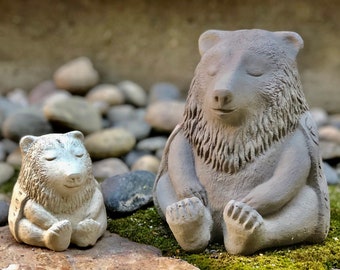 ZEN MEDITATING BEAR (Size/Color Options): Solid Stone Inspirational Sculpture. Perfect Home Garden Gift. Outdoor Safe. Handcrafted in U.S.A