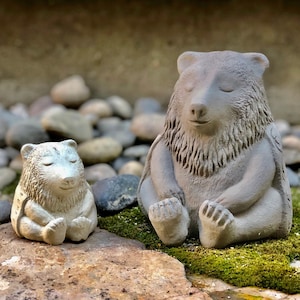 ZEN MEDITATING BEAR (Size & Color Options): Solid Stone Art Sculpture. Unique Home Decor Garden Accent Gift. Outdoor Safe. Handcrafted U.S.A