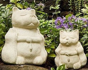 ZEN MEDITATING CATS (Size & Color Options): Solid Stone Inspirational Statue. Perfect Home Design, Outdoor Safe. Handcrafted in U.S.A