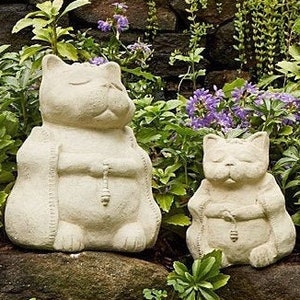 ZEN MEDITATING CATS (Size & Color Options): Solid Stone Inspirational Statue. Perfect Home Design, Outdoor Safe. Handcrafted in U.S.A