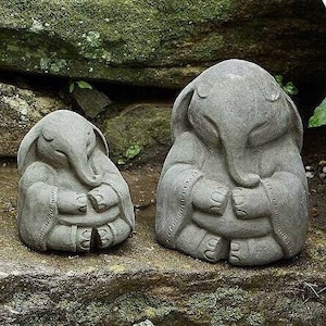 ZEN MEDITATING ELEPHANT (Size & Color Options): Solid Stone Inspirational Statue. Perfect Home Design, Outdoor Safe. Handcrafted in U.S.A