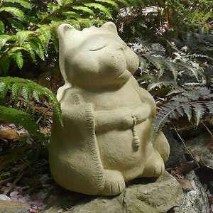 LARGE MEDITATING CAT (Premium Color Options): Original Solid Stone Buddha Kitty w Prayer Beads. Outdoor Safe Sculpture. Handcrafted in U.S.A