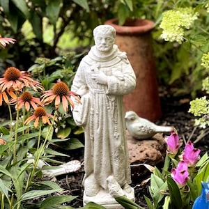 VINTAGE SAINT FRANCIS: Patron Saint of Animals. Durable Solid Stone Statue. Unique Home Decor Garden Accent. Outdoor Safe! Handcrafted U.S.A