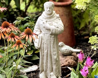 VINTAGE SAINT FRANCIS: Patron Saint of Animals. Durable Solid Stone Statue. Unique Home Decor Garden Accent. Outdoor Safe! Handcrafted U.S.A