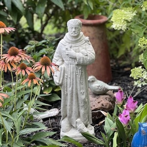 VINTAGE SAINT FRANCIS: Patron Saint of Animals. Durable Solid Stone Statue. Unique Home Decor Garden Accent. Outdoor Safe! Handcrafted U.S.A