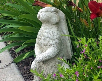 VINTAGE ENGLISH HARE: Tall Solid Durable Stone Statue. Integrated Color, Sealed for Outdoor Use. Will Last for Decades. Handcrafted in U.S.A