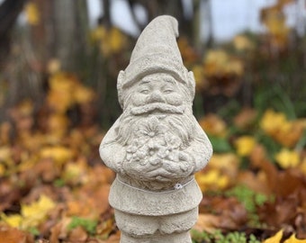 VINTAGE FLOWER GNOME (4 Color Options): High Quality Solid Durable Stone w/ Distressed Texture. Sealed for Outdoors. Handcrafted in U.S.A