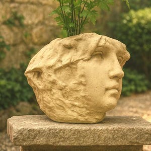 VINTAGE WOODLAND PLANTER: Solid Stone Flower Pot. Home Decor Garden Accent. Handcrafted U.S.A.