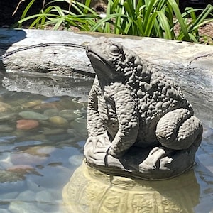 VINTAGE TOAD SPITTER (Premium Color Option): Solid Stone Frog Statue. Fountain Pond Garden Art Décor. Sealed for Outdoors. Handcrafted U.S.A
