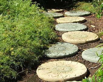 SUNFLOWER STEPPING STONES (Color/Set Options): Solid Durable Concrete Pavers. Integrated Color, Sealed for Outdoors. Handcrafted in U.S.A