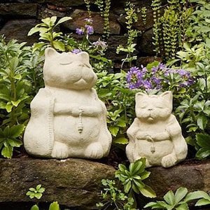 ZEN MEDITATING CATS (Size & Color Options): Solid Stone Art Sculpture. Unique Home Decor Garden Accent Gift. Outdoor Safe. Handcrafted U.S.A