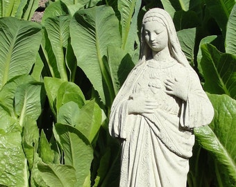 VINTAGE MARY STATUE (Choice of color): Solid Durable Stone. Indoor Decor or Outdoor Safe. Weathered Worn Detail & Texture. Handcrafted U.S.A