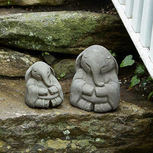 ZEN ELEPHANT BUDDHA: Solid Stone Sculpture. Home & Garden Statue. Outdoor Safe! Handcrafted U.S.A.