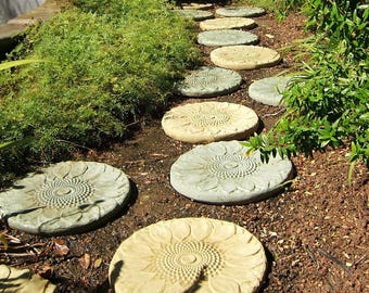 SUNFLOWER STEPPING STONES (Color & Set Options): Durable Solid Concrete Pavers. Integrated Color, Sealed for Outdoor Use. Handcrafted U.S.A