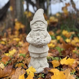 VINTAGE FLOWER GNOME (4 Color Options): Durable Solid Stone Statue. Unique Home Decor Garden Accent. Sealed for Outdoors. Handcrafted U.S.A