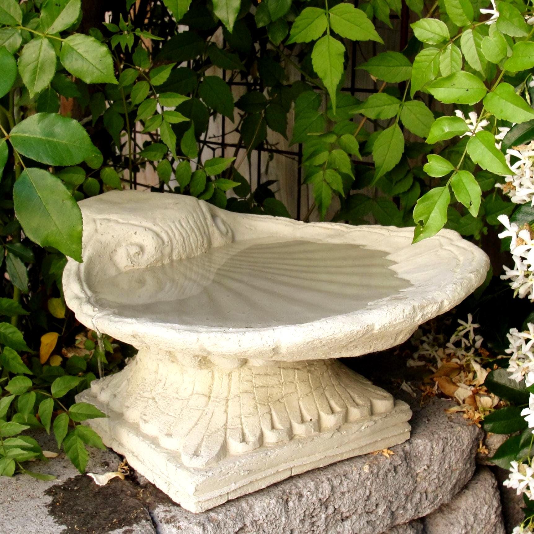 Vintage Shell Birdbath | 4 Color Option Solid Stone Bird Bath Feeder. Garden Art Décor. Sealed For Outdoors. Holds Water Handcrafted U.s.a