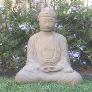 LARGE VINTAGE BUDDHA (4 Color Options): 50lb Solid Stone Statue. Unique Home Garden Sanctuary Decor. Sealed for Outdoors. Handcrafted U.S.A