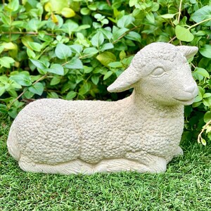 VINTAGE LAYING LAMB: Solid Stone Sheep Statue. Outdoor Landscape Garden Safe! Handcrafted U.S.A. image 5