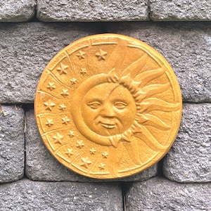 MOON & SUN TABLET: Solid Stone Wall Hanging. Home Decor, Garden Plaque. Handcrafted U.S.A.