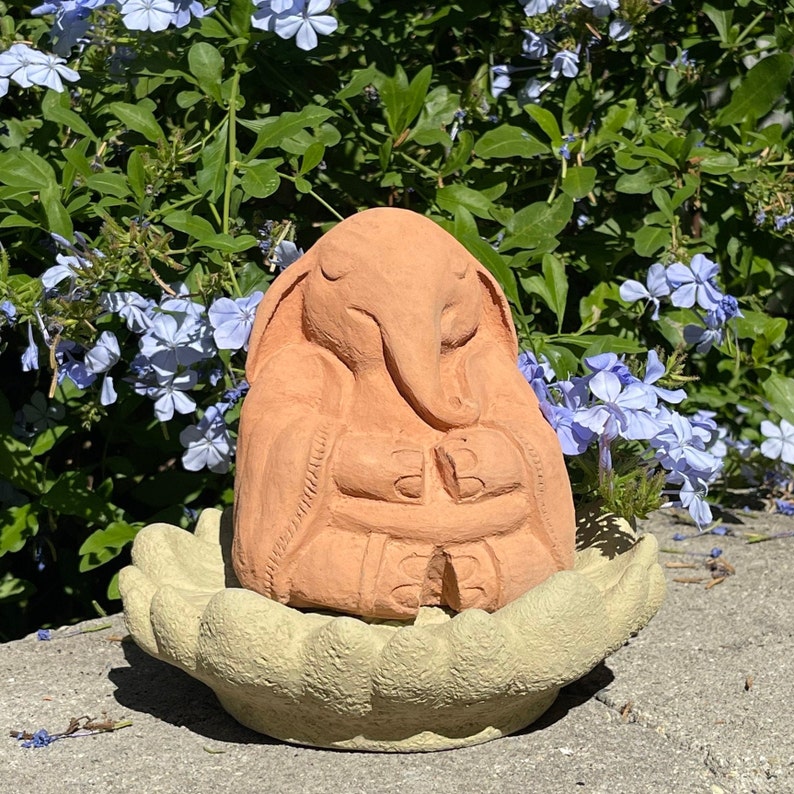 ZEN MEDITATING ELEPHANT Size & Color Options: Solid Stone Inspirational Statue. Perfect Home Design, Outdoor Safe. Handcrafted in U.S.A Sedona (terracotta)