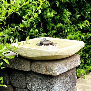 ZEN OCTAGON BIRDBATH: Solid Stone Bird Bath feeder. Outdoor, Garden Safe. Handcrafted U.S.A.